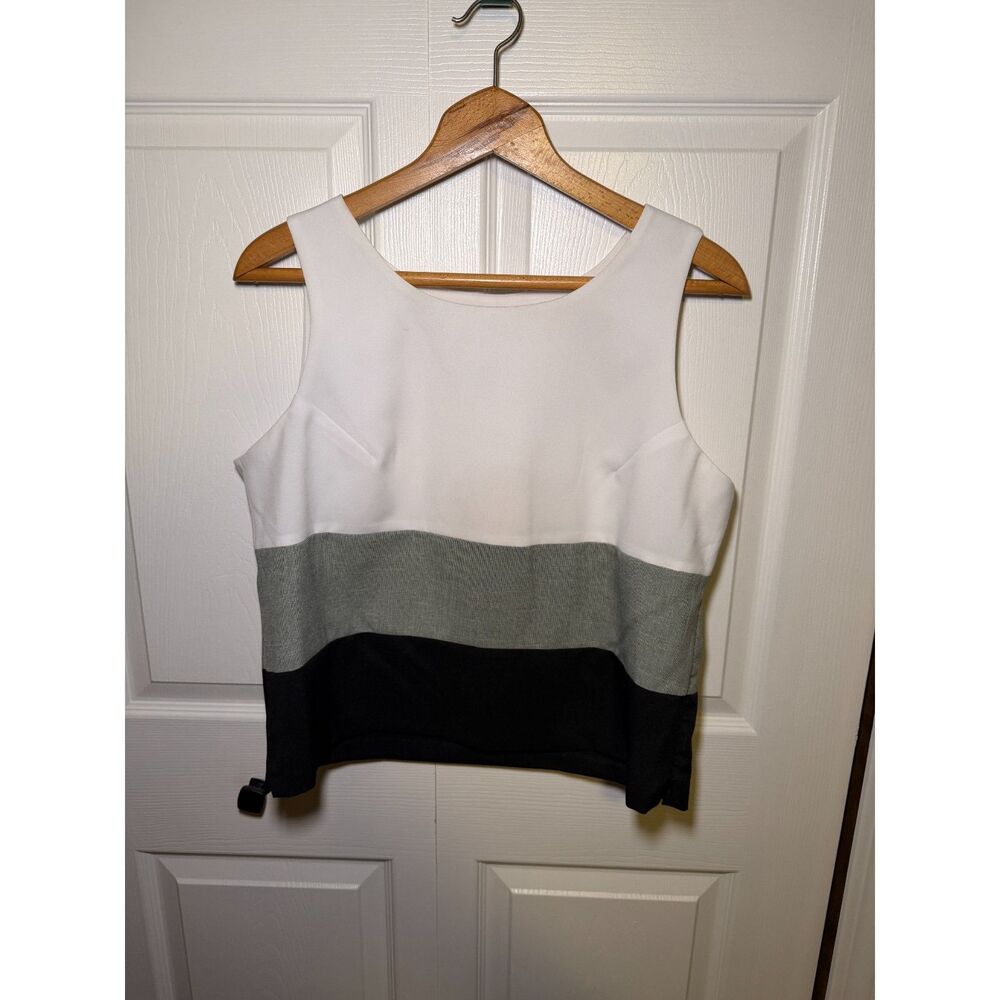 Perceptions Petite Colorblock Sleeveless Shell Blouse White Gray Black 14P